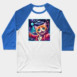 Funny Cat Alien UFO Selfie Baseball T-Shirt